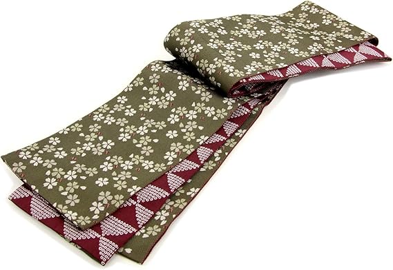 Amazon リバーシブル小袋帯 抹茶色の桜柄 緑 半幅帯 細帯 半巾帯 浴衣帯 袴下帯 からし色 グリーン 紫 帯 通販