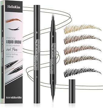 Eyebrow Pencil, Microblading Eyebrow Pen, 2-in-1 Dual-Ended Waterproof Brow Pen with Micro-Fork-Tip & Precise Brush, Eye Brow Pencil for Natural Eyeliner Makeup, Shapes, Long-Lasting Light Brown