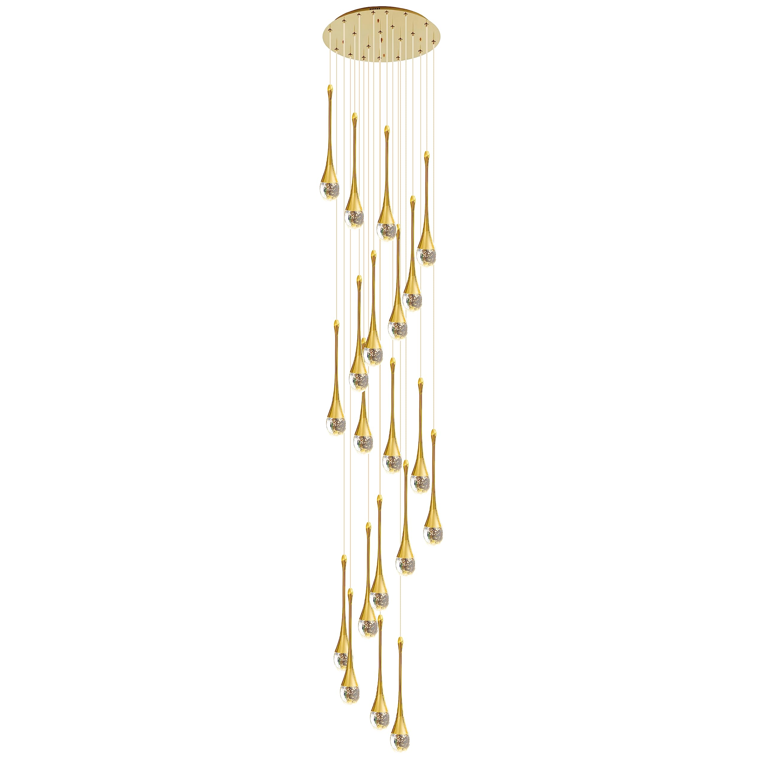 KXEcoLife 13FT (4M) 20-Light High Ceiling Chandeliers LED 3CCT Dimmable Modern Raindrop Crystal Pendant Lights Spiral Dome Long Chandelier Fixtures for Foyer Entryway Stairwell Lighting