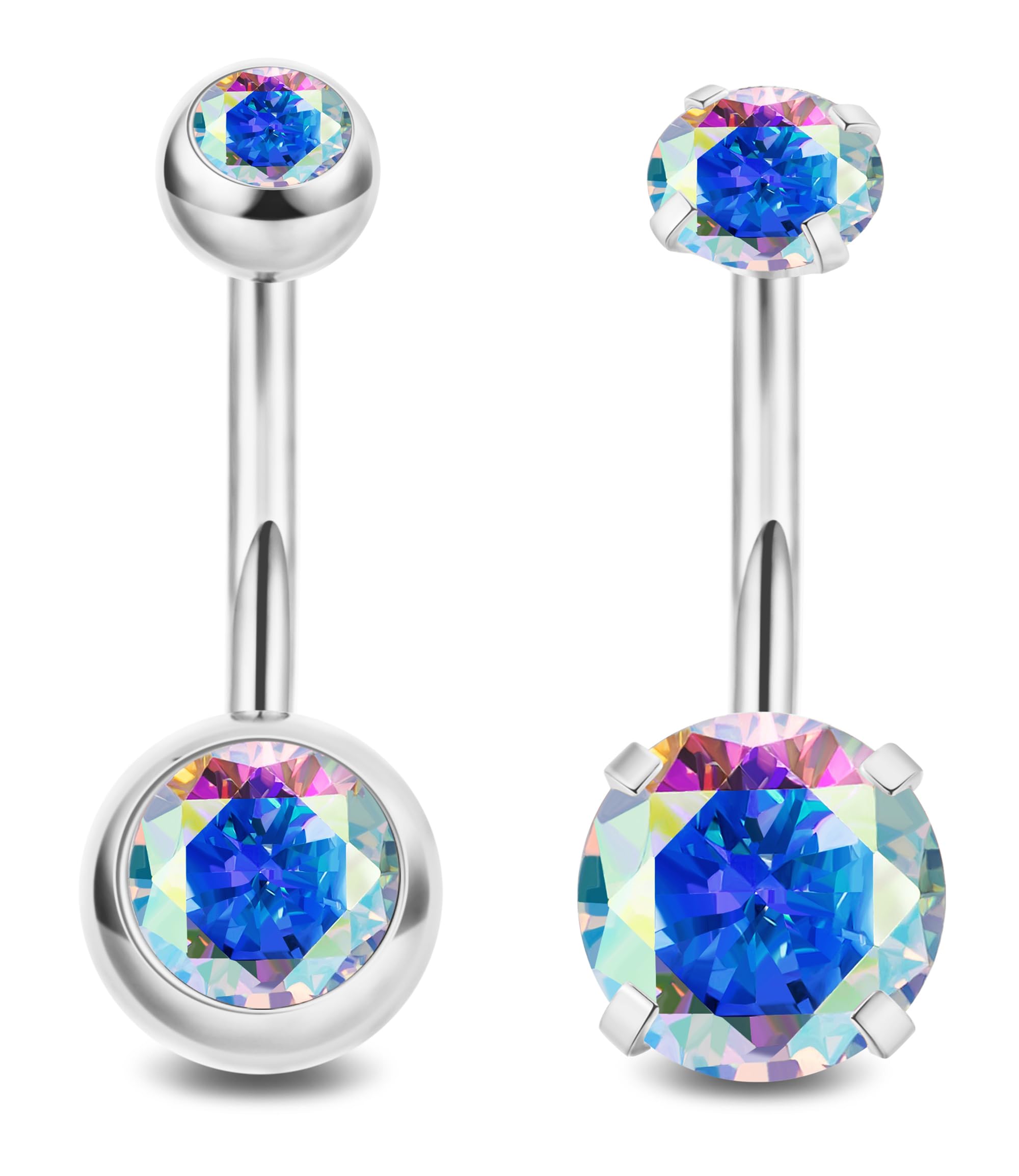 2PCS 14G Surgical Steel Belly Button Rings for Women Round CZ Navel Ring Long Belly Rings Belly Piercing Jewelry 6-16MM
