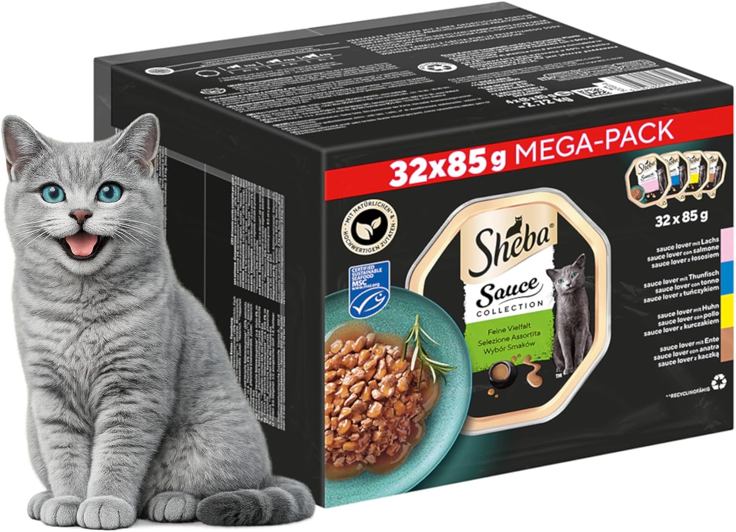 Sheba Kolekcja Sauce Collection wybór wilgotnej karmy dla kotów, 32 pojemniki 85 g