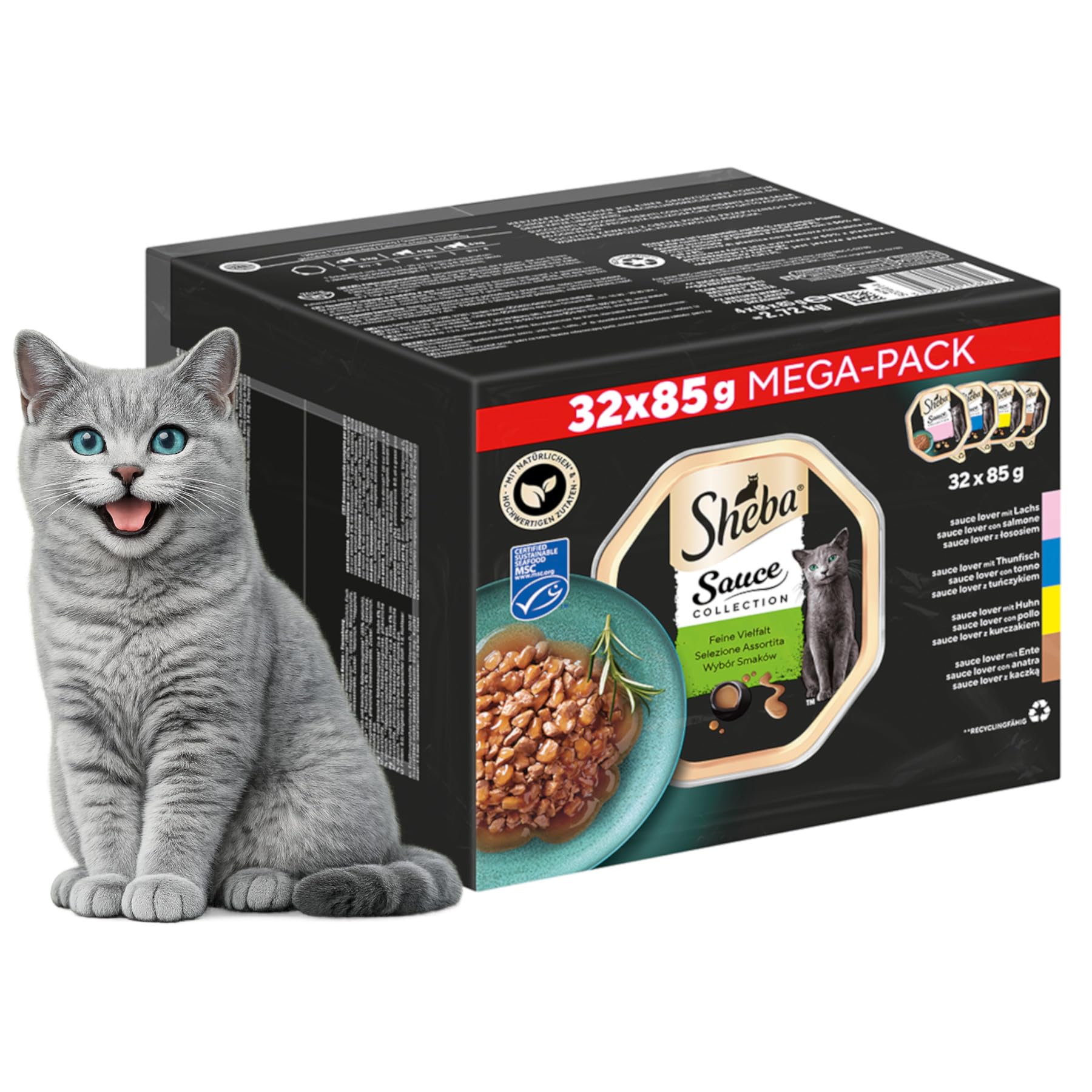 Sheba Sauce Collection Selezione Assortita Cibo Umido per Gatti, 32 Vaschette da 85 g