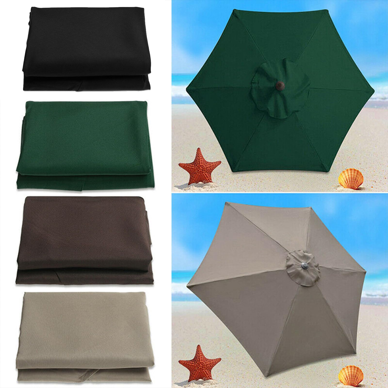 Ersatz-Überdachung Für Rechteckigen Terrassenschirm – 6,5x10 Fuß (200x300 Cm), Wasserdichtes Polyester, UV-Schutz, Farbe Khaki
