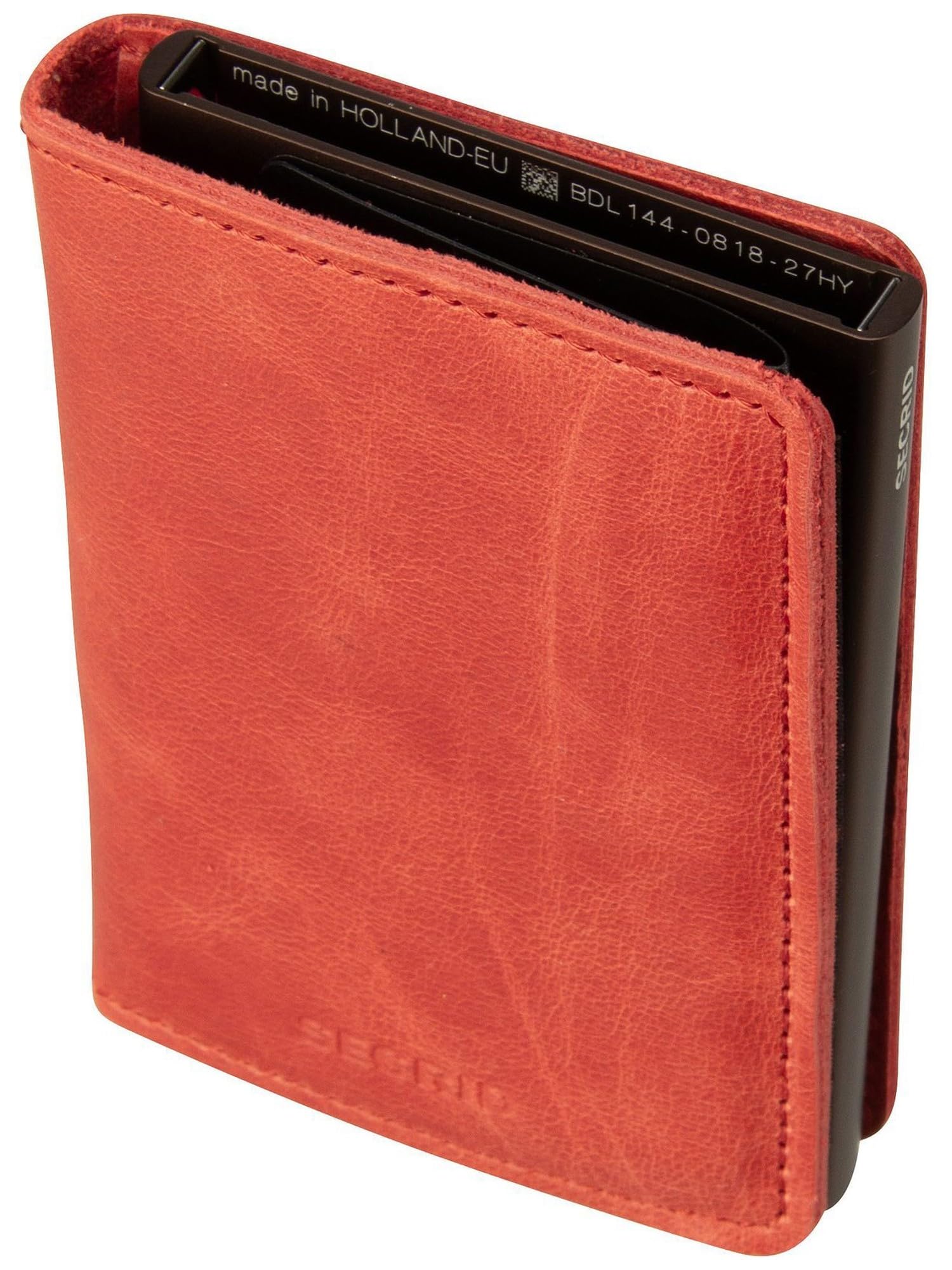 Secrid Slimwallet Kartenetui Orange aus Leder für 4 Karten mit oder 6 Karten ohne Prägung, Maße: 10,2 x 6,8 x 1,6 cm, SV-Orange