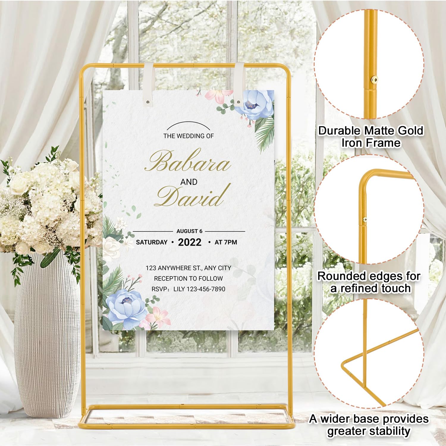 Fullvaseer Wedding Sign Holder,Adjustable Welcome To Our Wedding Sign Stand With 2 Leather Sign Hanging Straps,Wedding Seating Chart Stand For