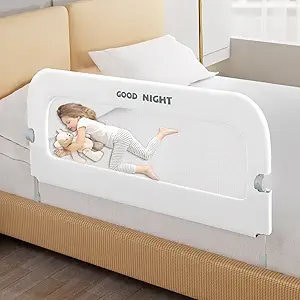Bed Guard Rail for Toddlers - 47" Adjustable Heights & Folding up Portable Bed Railing for Baby - Toddler Bed Rails Guard for Crib, Twin, Bunk,Full Size, Queen & King Bed (White)