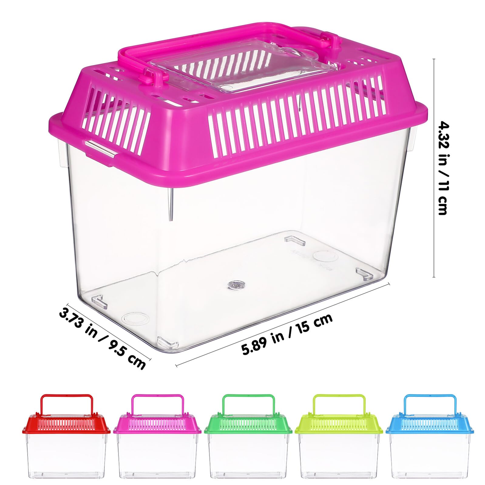 BESTonZON Lot de 5 Mini Aquariums Portables en Plastique Transparent 15x9,5x11 Cm, Boîtes à Vie pour Tortues et Poissons Rouges, Habitat Compact et Léger pour Reptiles, Couleur