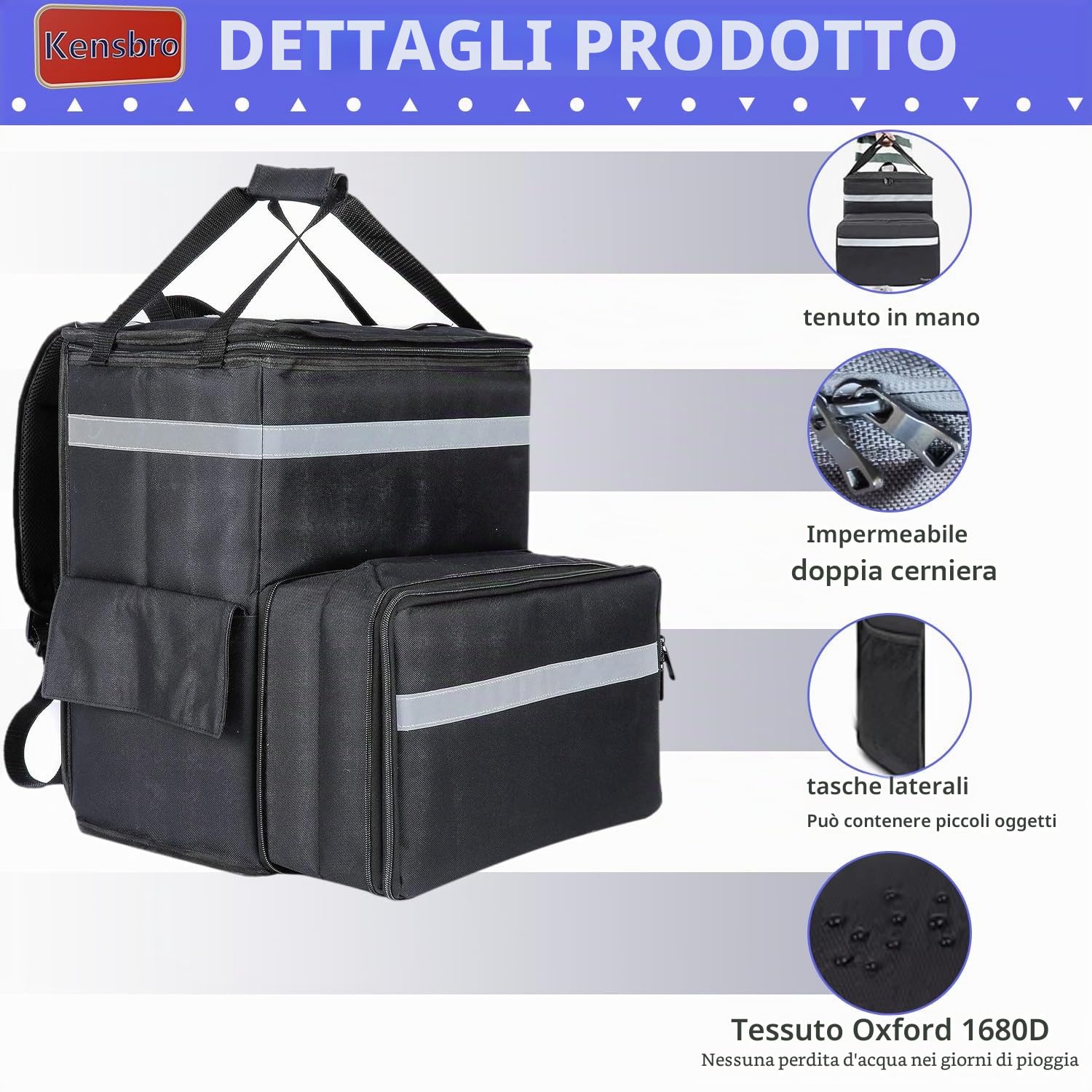 Zaino impermeabile, isolato per la consegna di cibo, grande borsa frigo, per pizza, gite, campeggio, spiaggia, viaggi all'aperto, barbecue, 38 x 36 x 38 cm