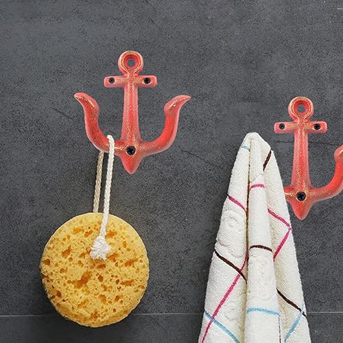 Miniatura 2 de Gancho de anclaje náutico vintage, rústico y elegante, perchero montado en la pared, gancho de cocina, toallero de baño (rojo)