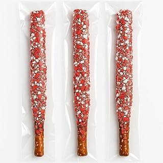 Chocolate Covered Pretzel Rods with Peppermint Crunch 20 Pack Individually Wrapped Red & White Sprinkles Holiday & Party Treats