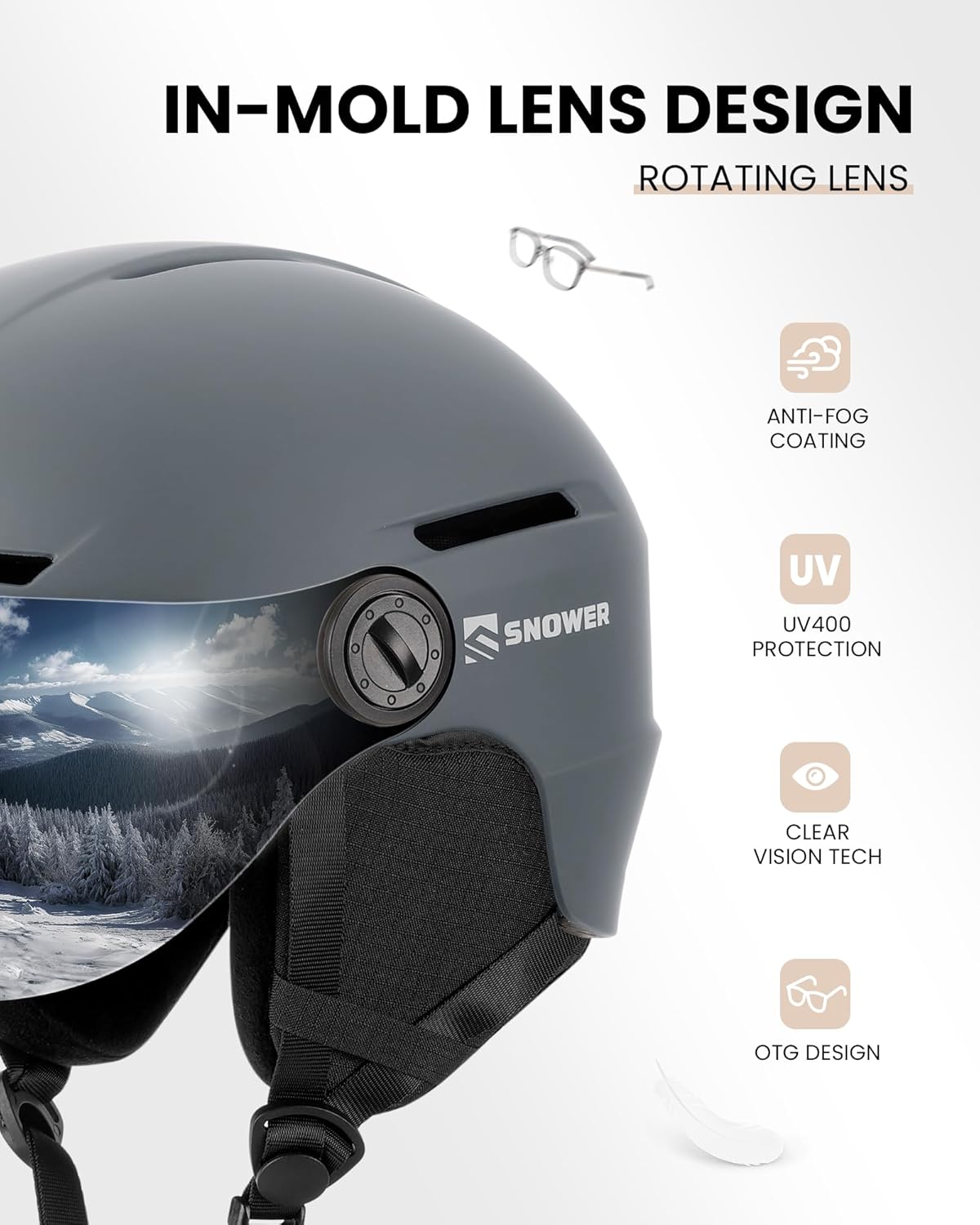 SNOWER Ski Helmet with Goggles, 2-in-1 Snowboard Helmet and Visor Goggles Combo - Adjustable Fit & Ventilation System - Snow Helmets for Men&Women