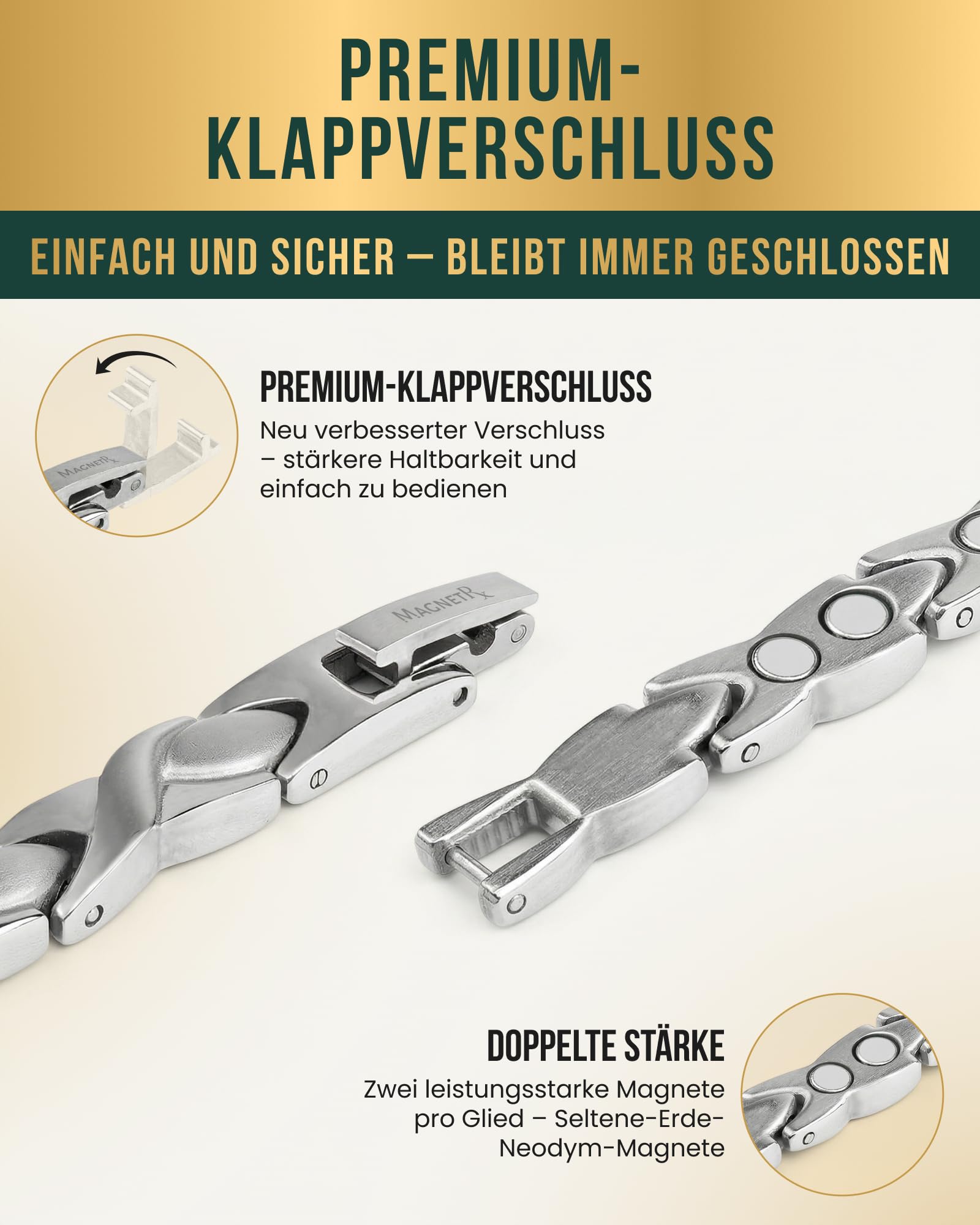 MagnetRX Ultrastarke Magnet Fusskette für Damen Titan Silber