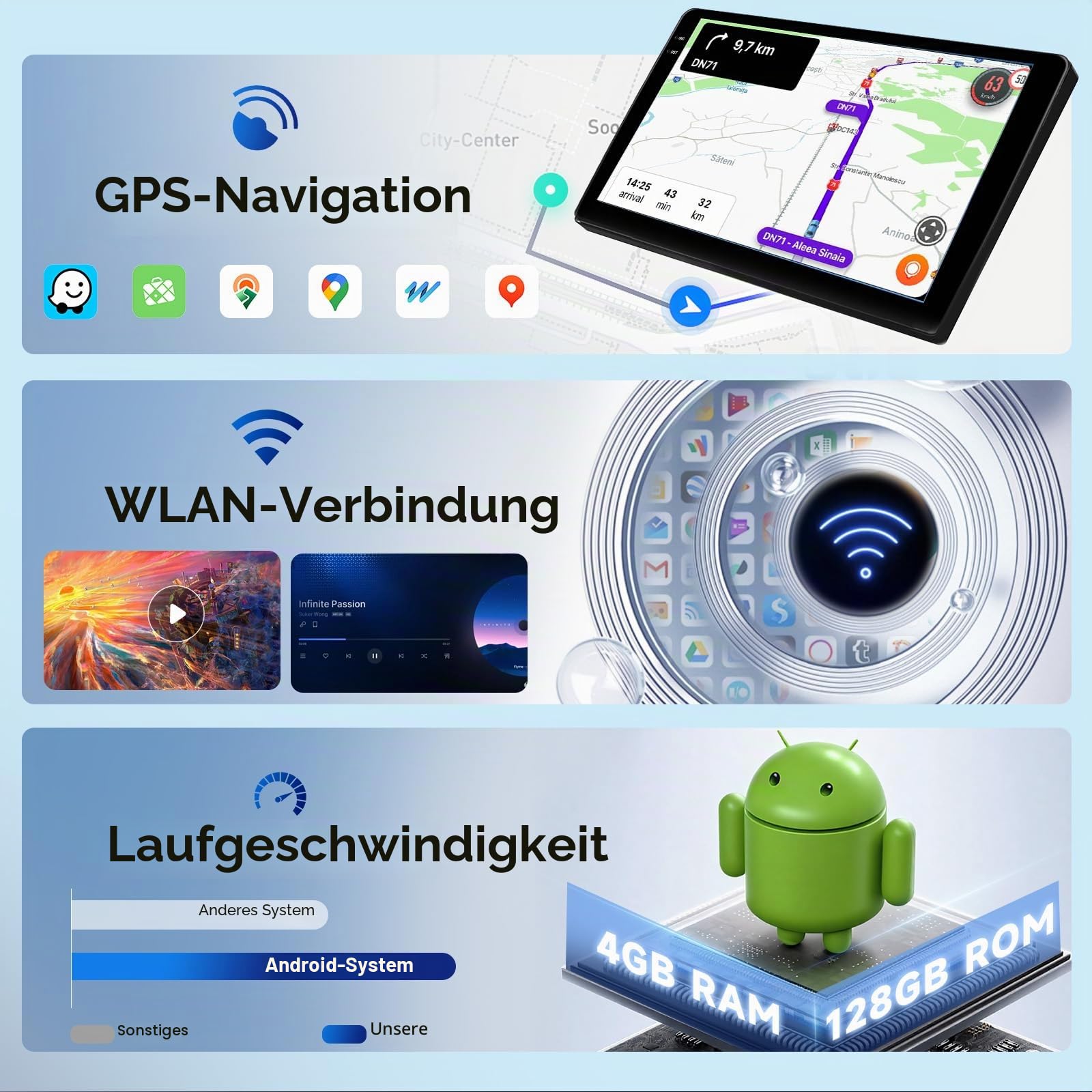 Hodozzy 4GB+128GB Android Autoradio für Audi A3 2003-2013/S3 8P 2006-2012/RS3 2011-2012 mit Carplay Wireless Android Auto, 9 Zoll InCell Touchscreen Radio mit GPS Navi Bluetooth DSP WiFi RDS, Kamera