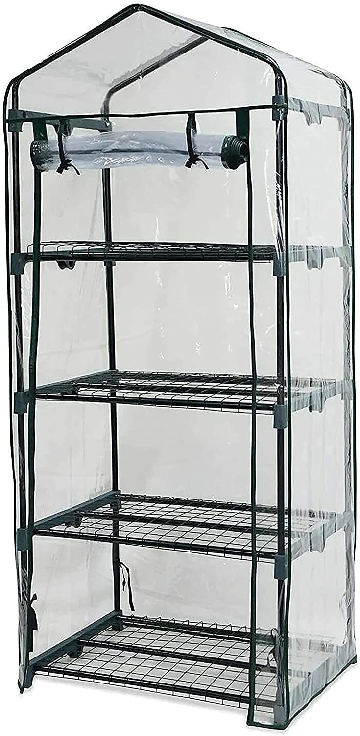 New 4 Tier Mini Greenhouse Garden Grow Plants Steel Frame & PVC Plastic Cover, Compact Heavy Duty 4-Shelf Portable Mini Greenhouse For Outdoors / Gardens- 60 x 49 x 160 cm