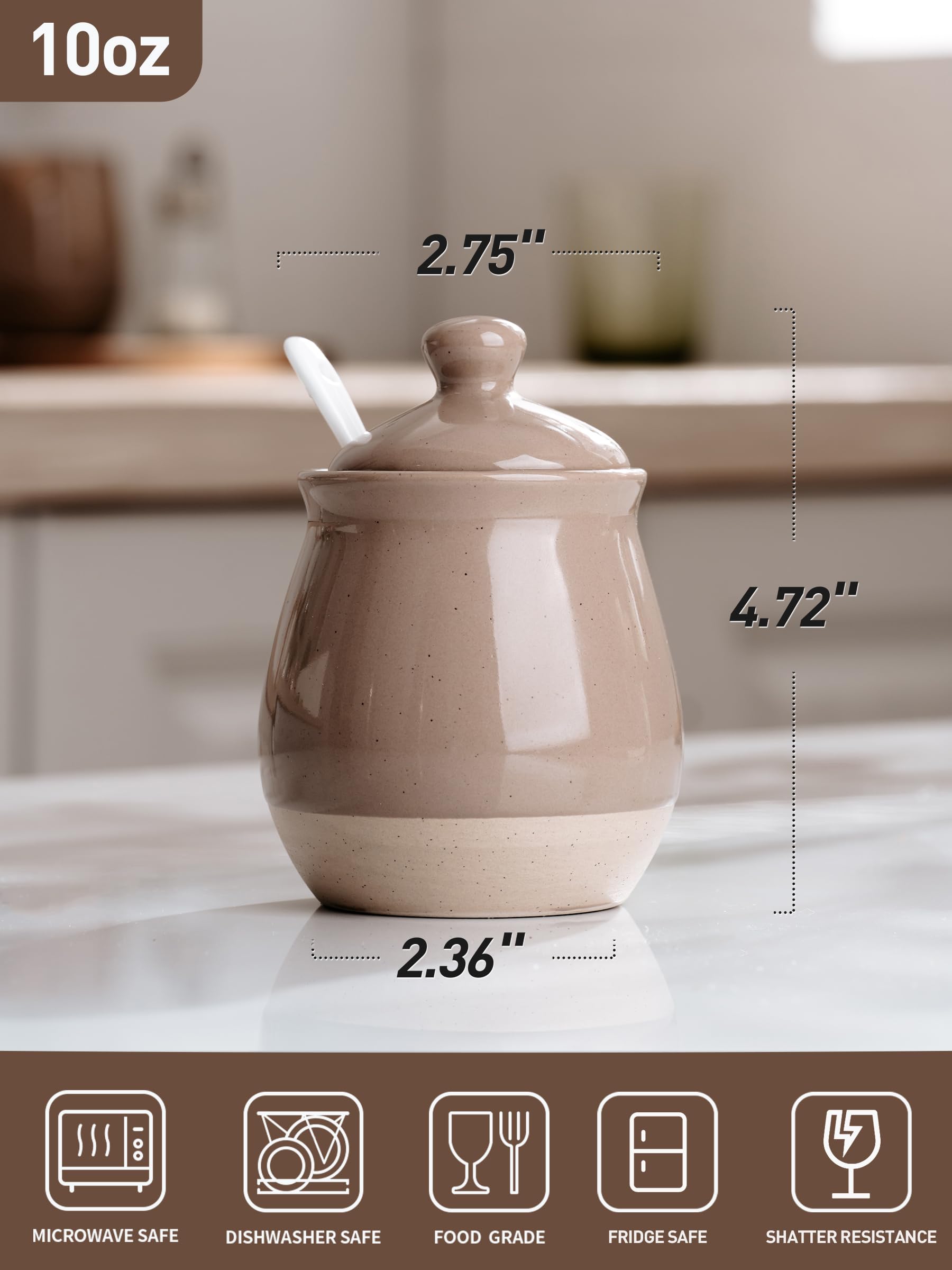 famiware Milkyway Sucrier avec couvercle et cuillère, pot à sucre en céramique de 283,5 g, distributeur pour sel, condiments, épices, assaisonnements, récipient à sucre pour café, cuisine et comptoir