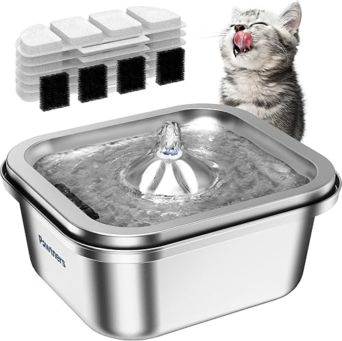 Fuente de agua para gatos Acero inoxidable Fuente de agua para mascotas de 4L140 oz Interior, Dispensador automático de beber para perros,