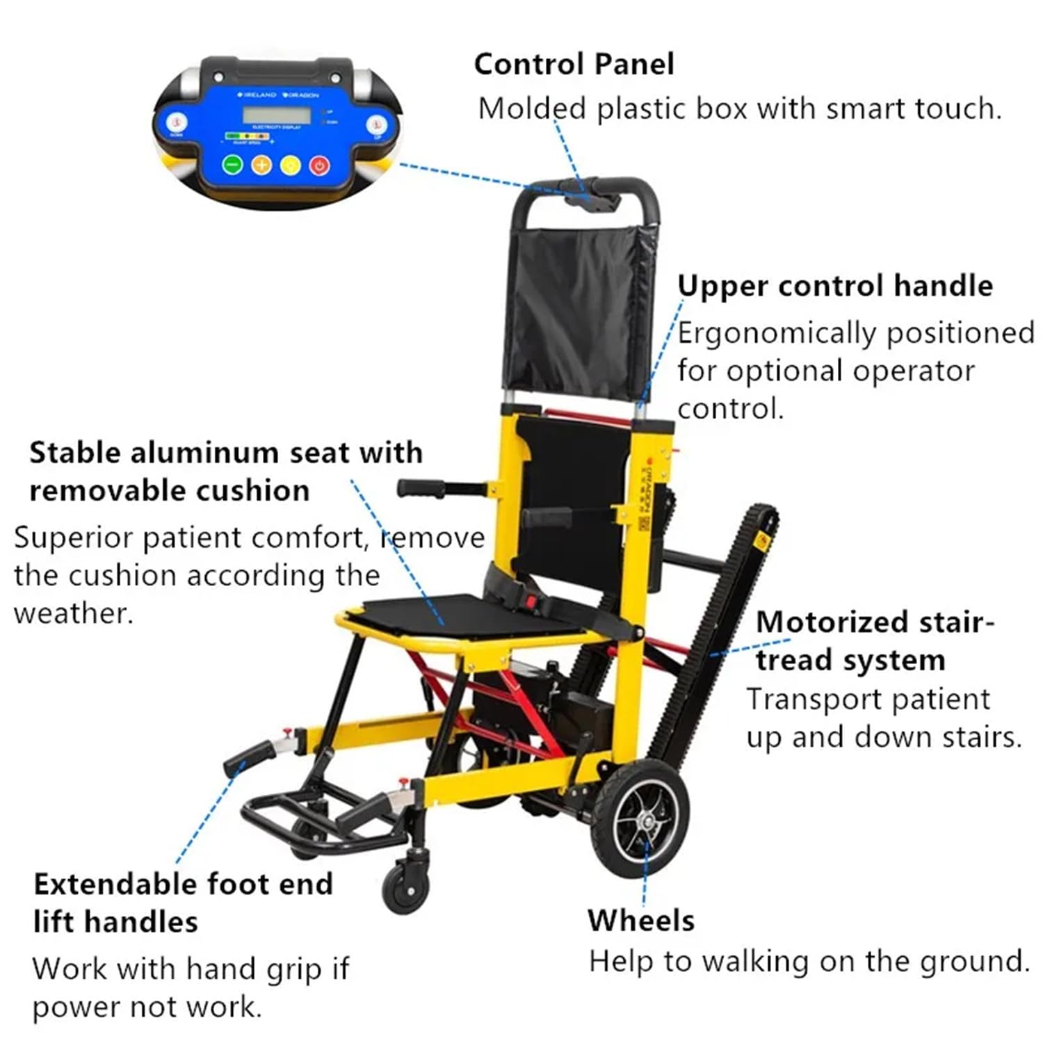 Elektrischer Elektrischer Treppensteiger Rollstuhl, Rahmen aus Aluminiumlegierung,Tragfähigkeit 363 lb, Klappbarer Transportstuhl,Für Pflege,Rettung,Mehrfamilienhäuser ohne Aufzug