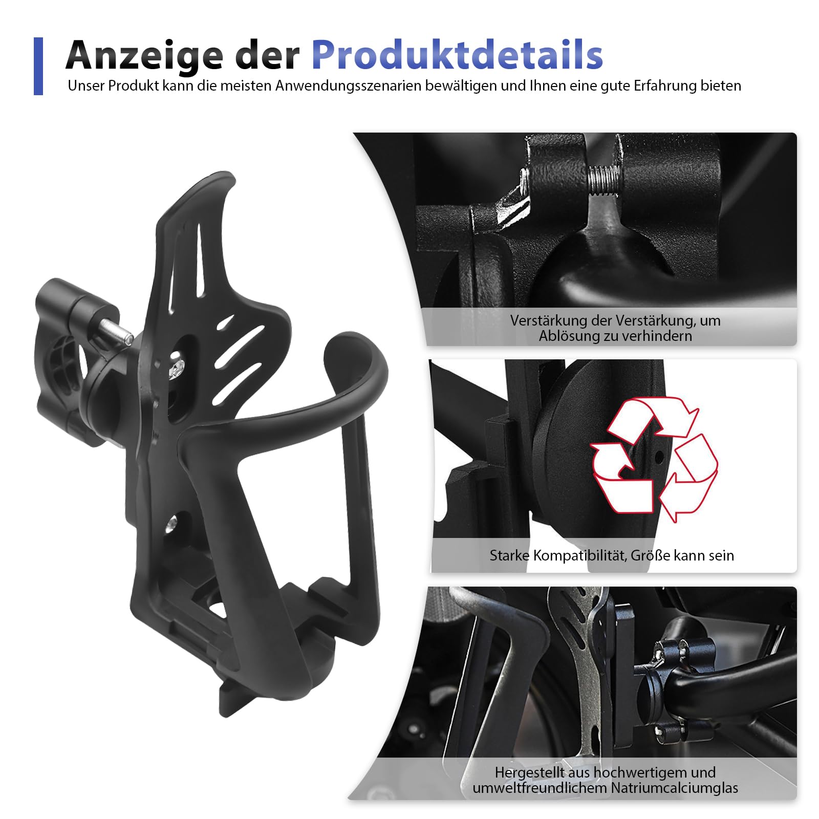 Portaborraccia Girevole Per Bicicletta In Nylon - Regolabile, Adatto A Bottiglie Ø 72-74mm E Tubi 20-35mm