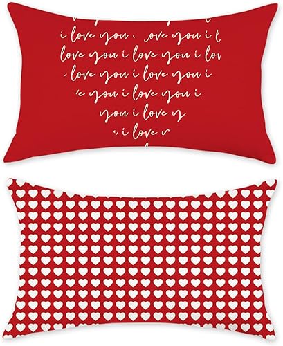 TAJWE Juego de 2 fundas de almohada para el día de San Valentín de 12 x 20 pulgadas, con texto en inglés "I Love You", para boda, San Valentín,