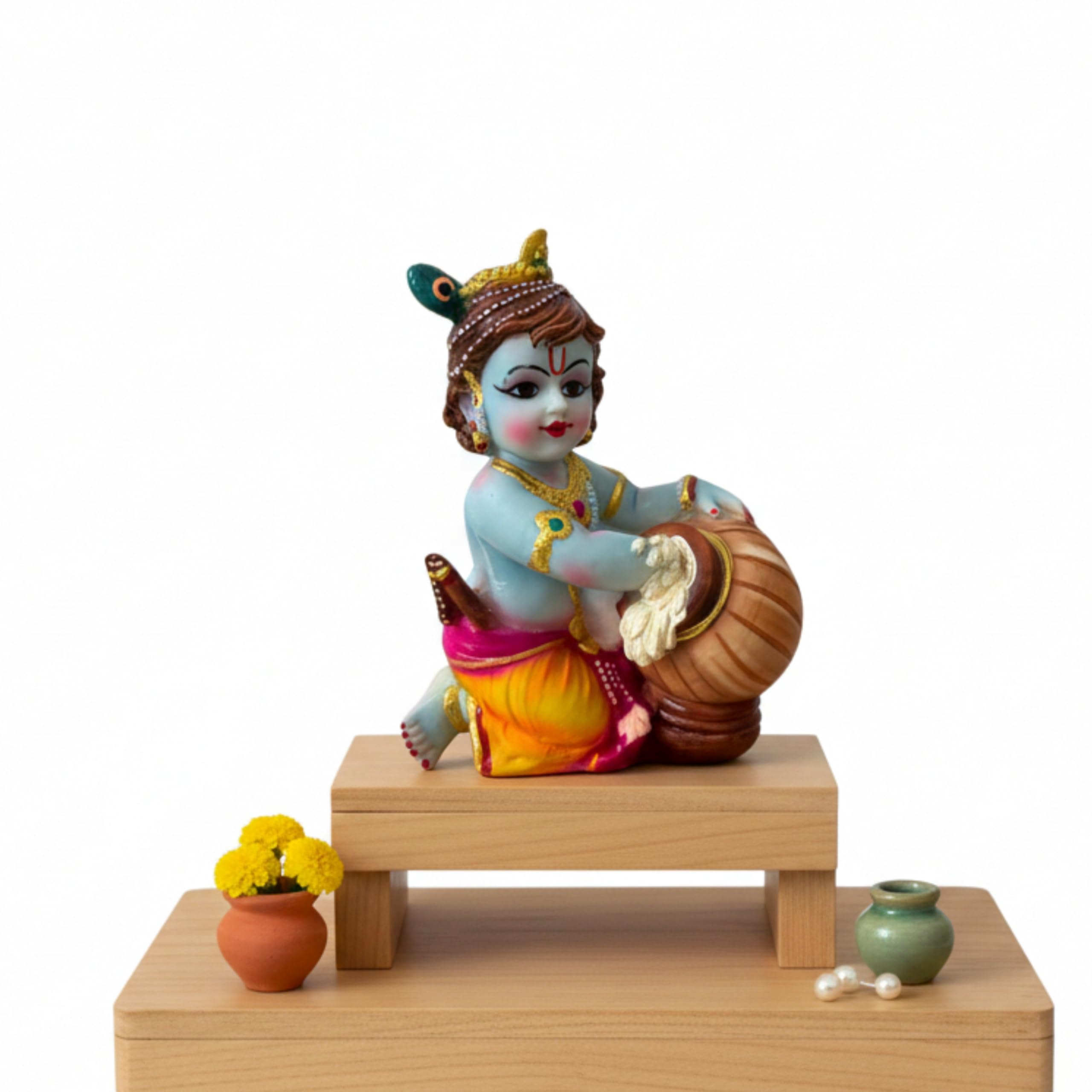 Handcrafted Bala Gopal Unni Kannan Baby Krishna Idol | Krishna Statue Small for multicolour Religious Home Decor | Showpiece Bal Krishna Murti for Living Room & Housewarming Gift 17 x 13 x 8 CM-image-36