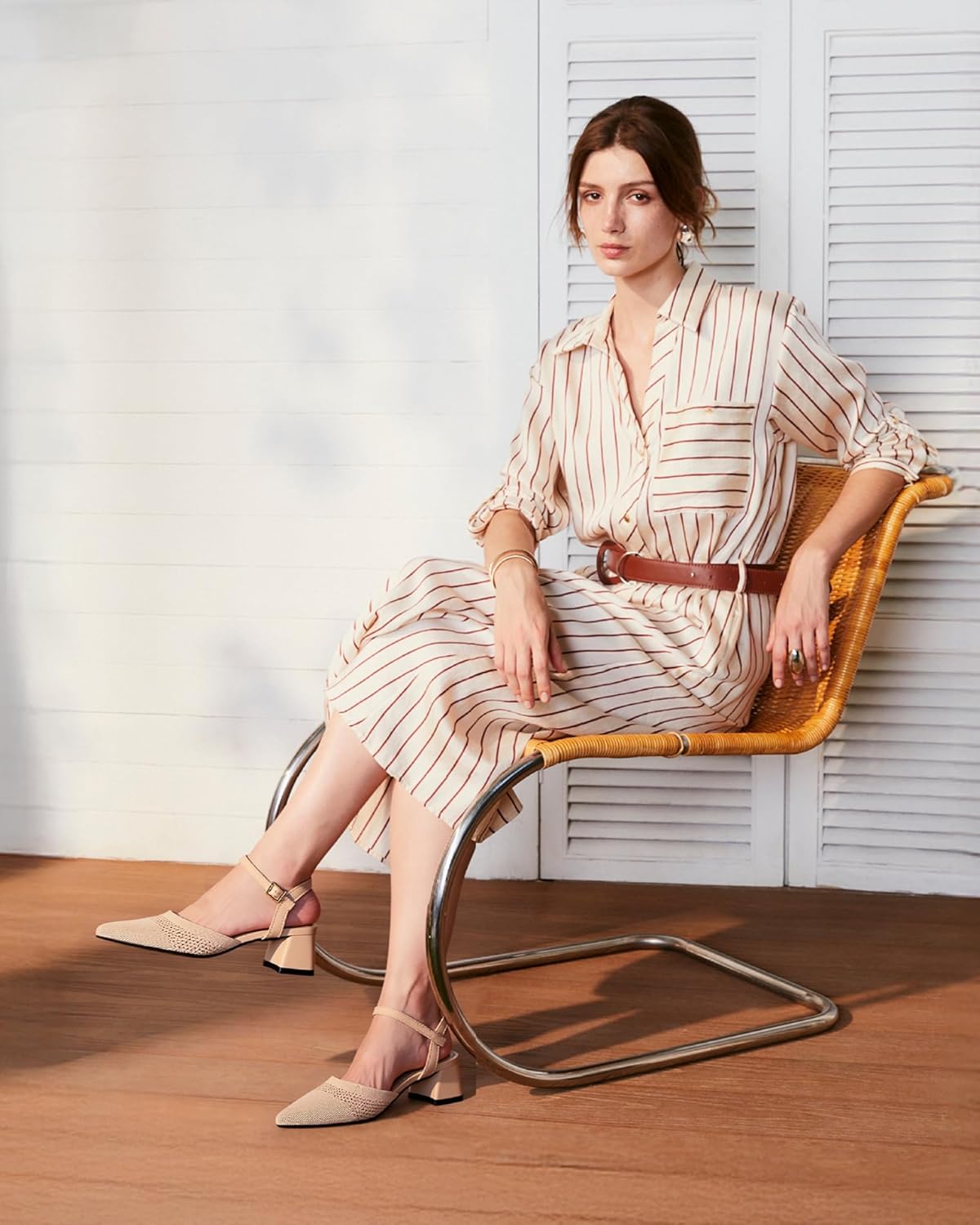 NEWBELLA Women's Knit Pointed Toe Chunky Heel Sandals - Chunky Block Heel Summer Shoes, Breathable Sandals for Business and Daily Wear - Image 3