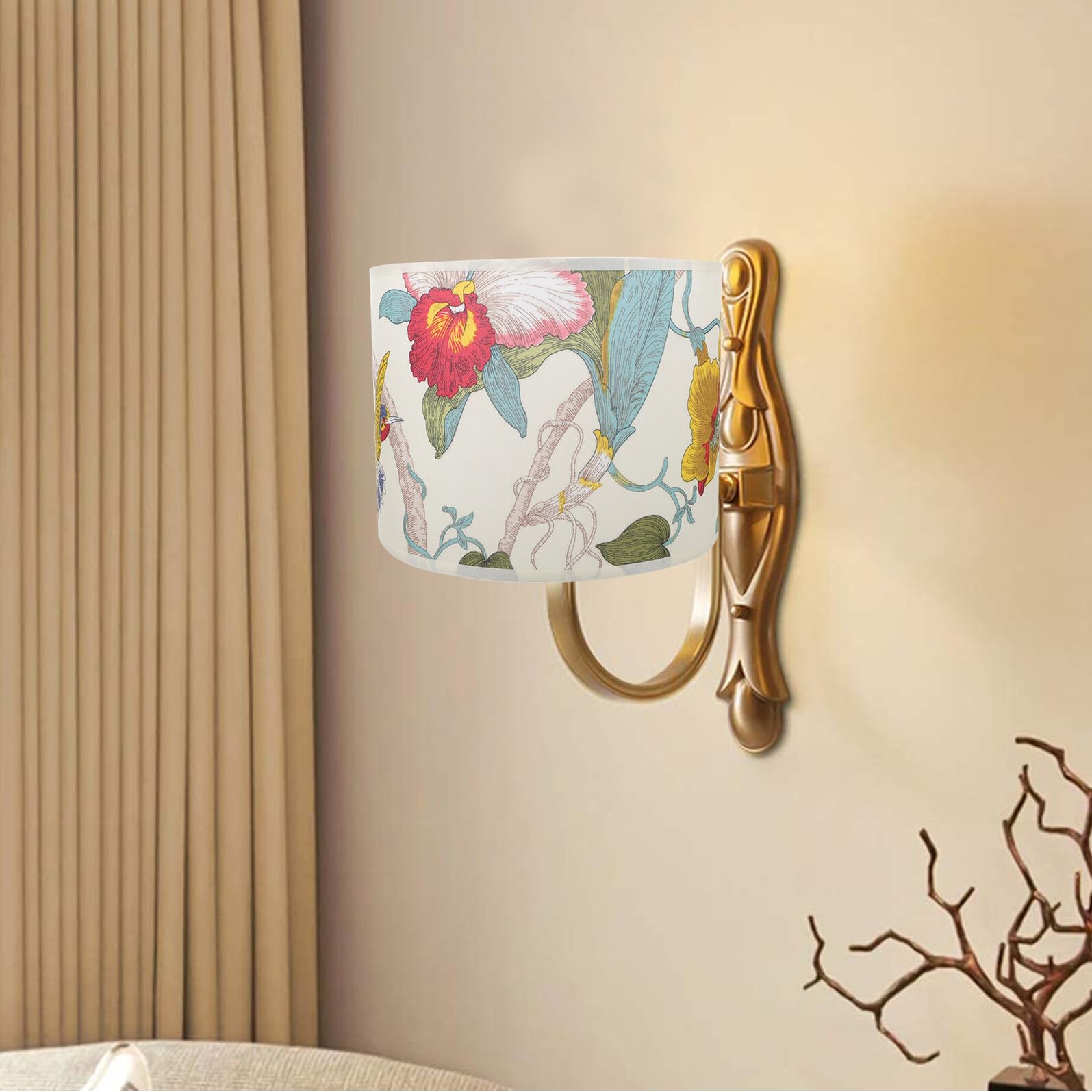 WOONEKY Paralume Tamburo Floreale in Tessuto e Paralume Leggero e Durevole per Lampada da Tavolo Decorazione Classica per Soggiorno e Camera da Letto Semplice da Installare Ø