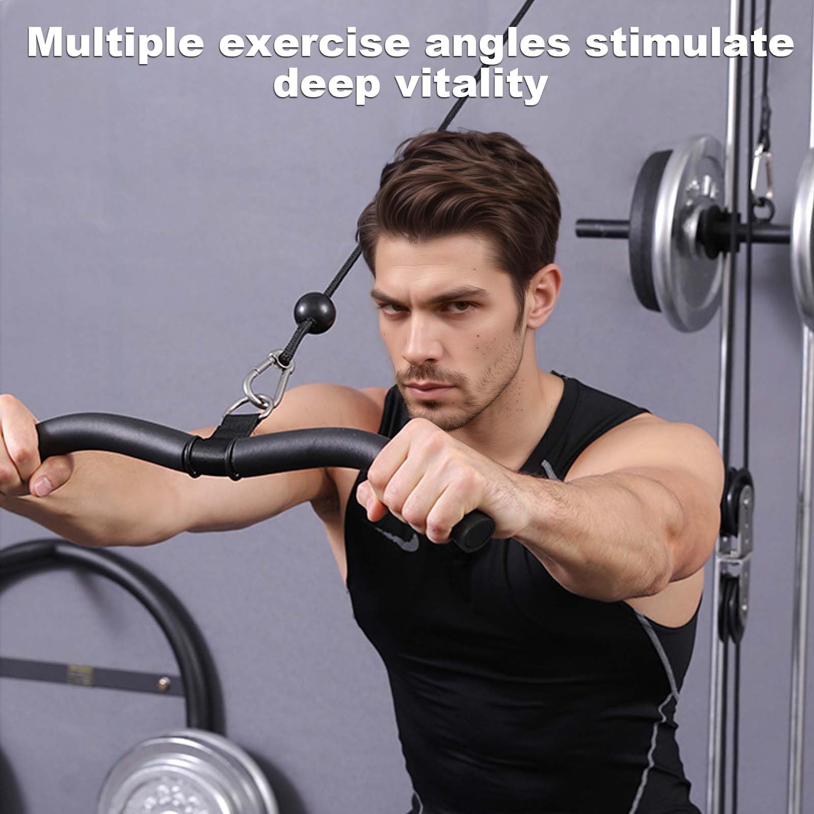 Barre de Tirage Musculation, Barre Triceps Biceps 48 cm Noire, Accessoires Machine de Musculation, Lat Pulldown Bar, Renforcement Musculaire, Sport, Fitness, Maison