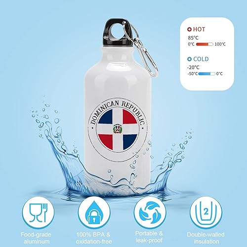 Miniatura 3 de Botella de agua deportiva de aluminio divertida de República Dominicana bandera de República Dominicana sello dominicano botella de agua deportiva