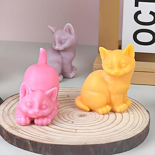 Miniatura 2 de Wehous 2 moldes de silicona para gatos, moldes de jabón de resina de animales 3D, lindo molde de fondant de animales para decoración de pasteles de