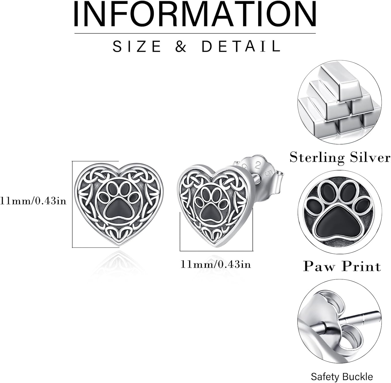 Dreamboat Pet Paw Print Stud Earrings for Women Men 925 Sterling Silver Celtic Knot Earring Dog Paw Footprint Fashion Jewelry Gifts