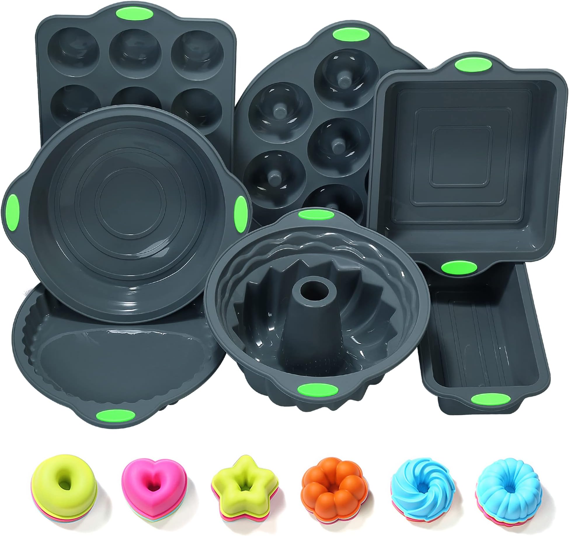To encounter 31 Pieces Silicone Baking Pans Set, Nonstick Bakeware Sets, BPA Free Silicone Molds with Metal Reinforced Frame More Strength, Dark Grey