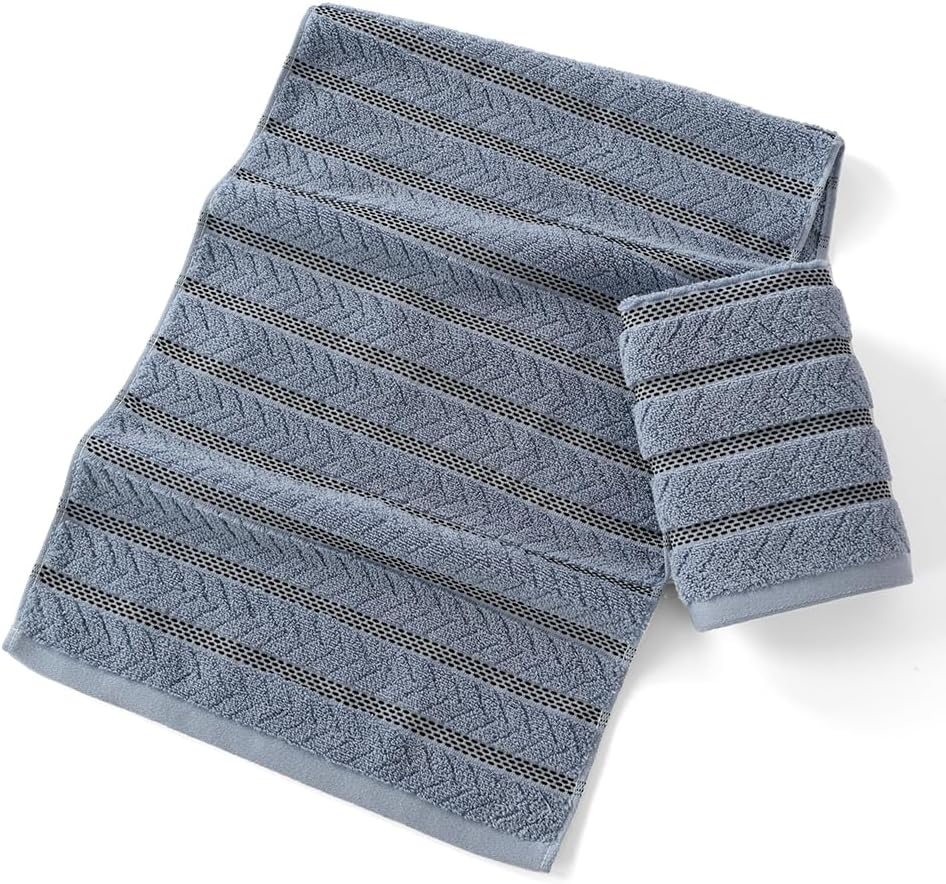 sense gnosis Blue Hand Towels Super Soft Jacquard Ribbed Striped Pattern 100% Cotton Absorbent Decorative Hand Towel for Bathroom 13 x 29 Inch, 2 Pack - Image 6