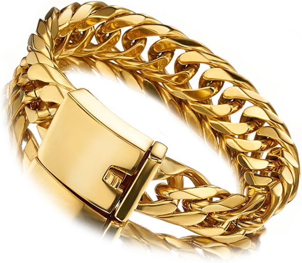 Miami Cuban Link Chain Bracelet 18K Gold 16mm Big Stainless Steel Curb Bangle for Men