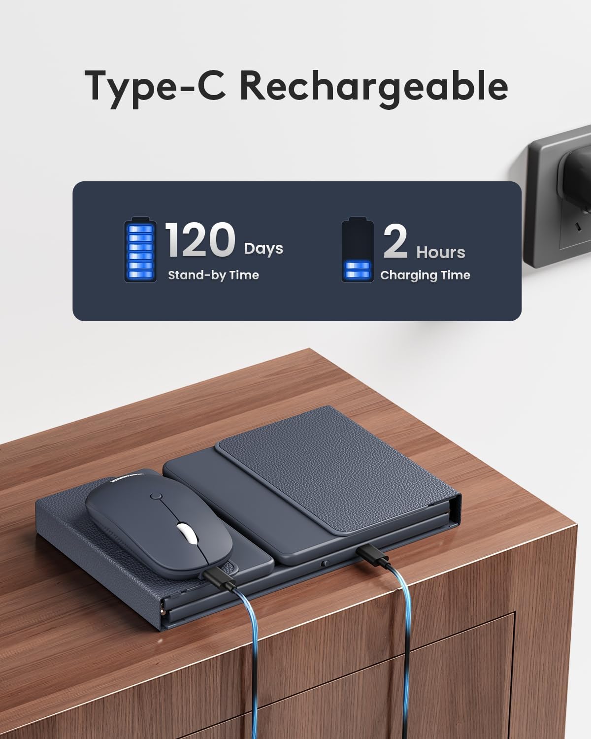 Foldable Keyboard and Mouse, Samsers Folding Bluetooth Keyboard Combo, 2.4G + BT5.0 x 2, Full-Size Portable Travel Keyboard & Rechargeable Wireless Mouse for Windows Android iOS Mac OS, Midnight