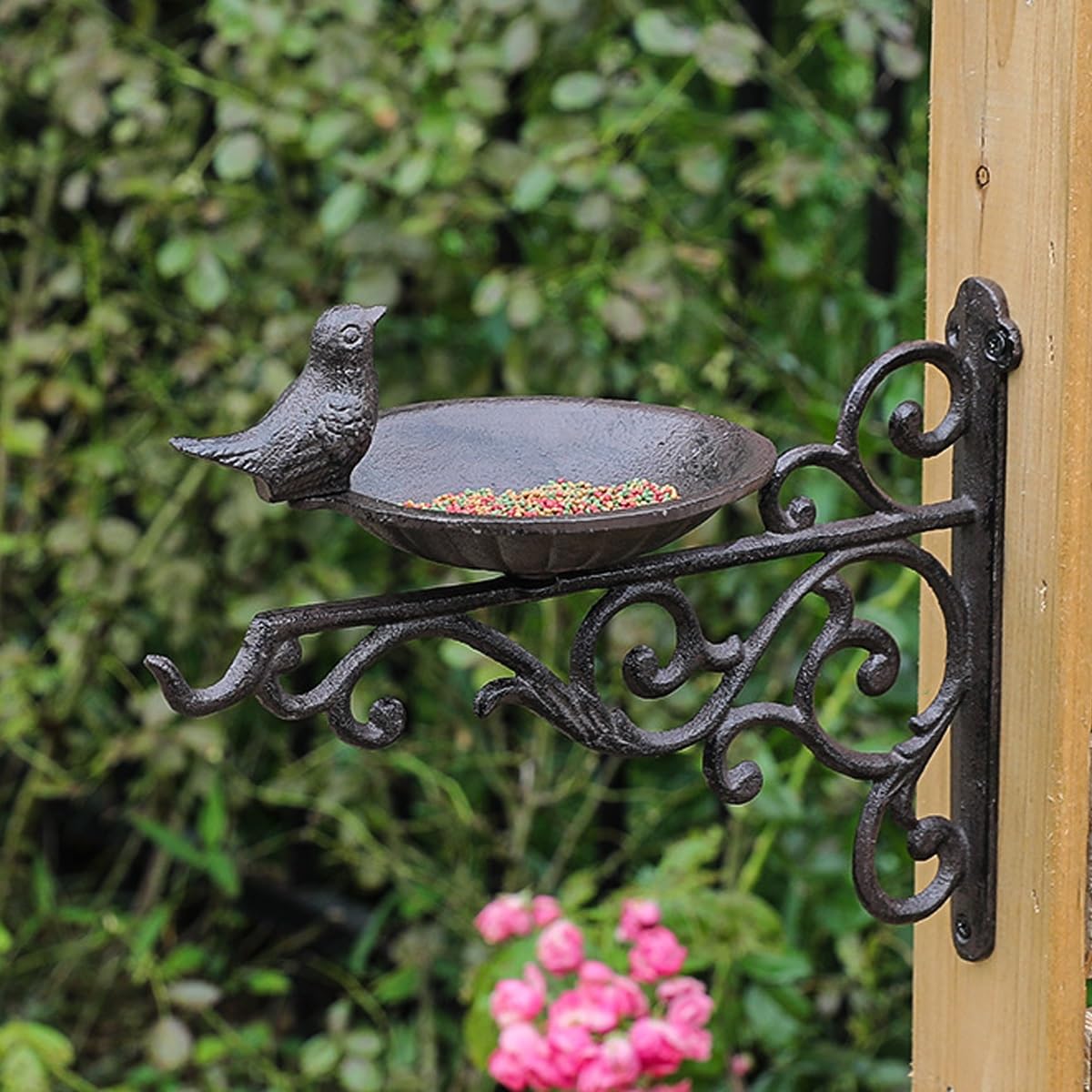 Wandmontierter Vogelbad Futterspender Aus Gusseisen Vogeltränke Wasserschale Für Garten Rasen Terrasse Außenbereich(A)