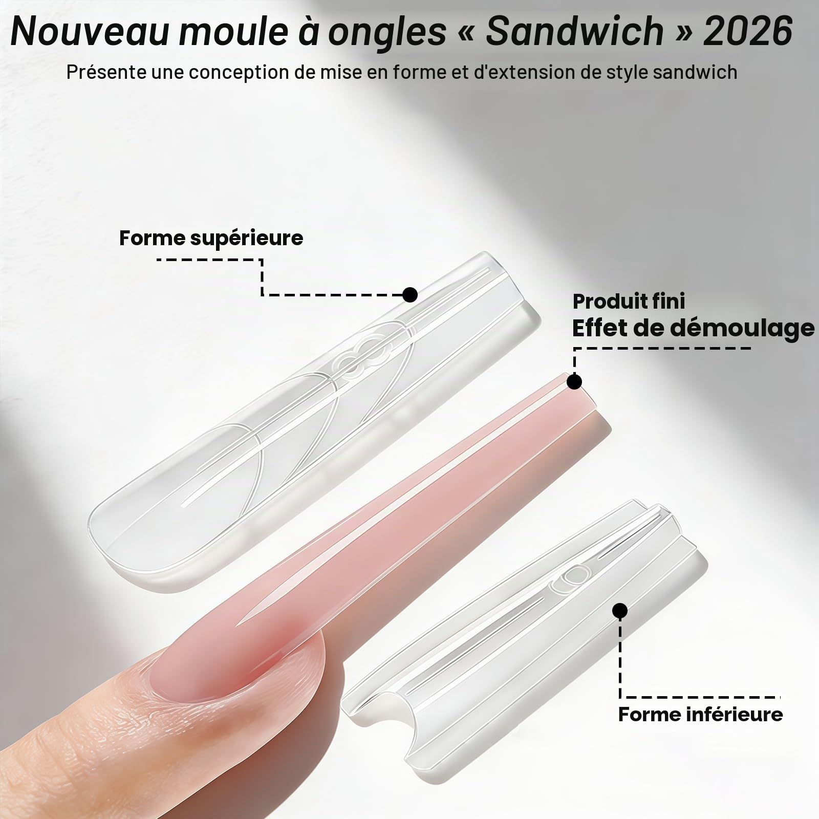 240 Pièces Embouts de Faux Ongles, Moule Design Sandwich pour Extension Rapide des Ongles, Transparentes pour Ongles en Gel pour Extension Polygel Art Nail Salon