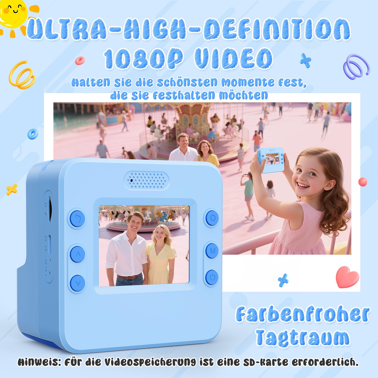 Macchina Fotografica Bambini，2.4" HD 1080P Macchina Fotografica Bambini Istantanea Regalo Bambino 3-10 Anni Maschio Fotocamera Istantanea 32GB Scheda & Papier Photo Regalo Natale (Blu)