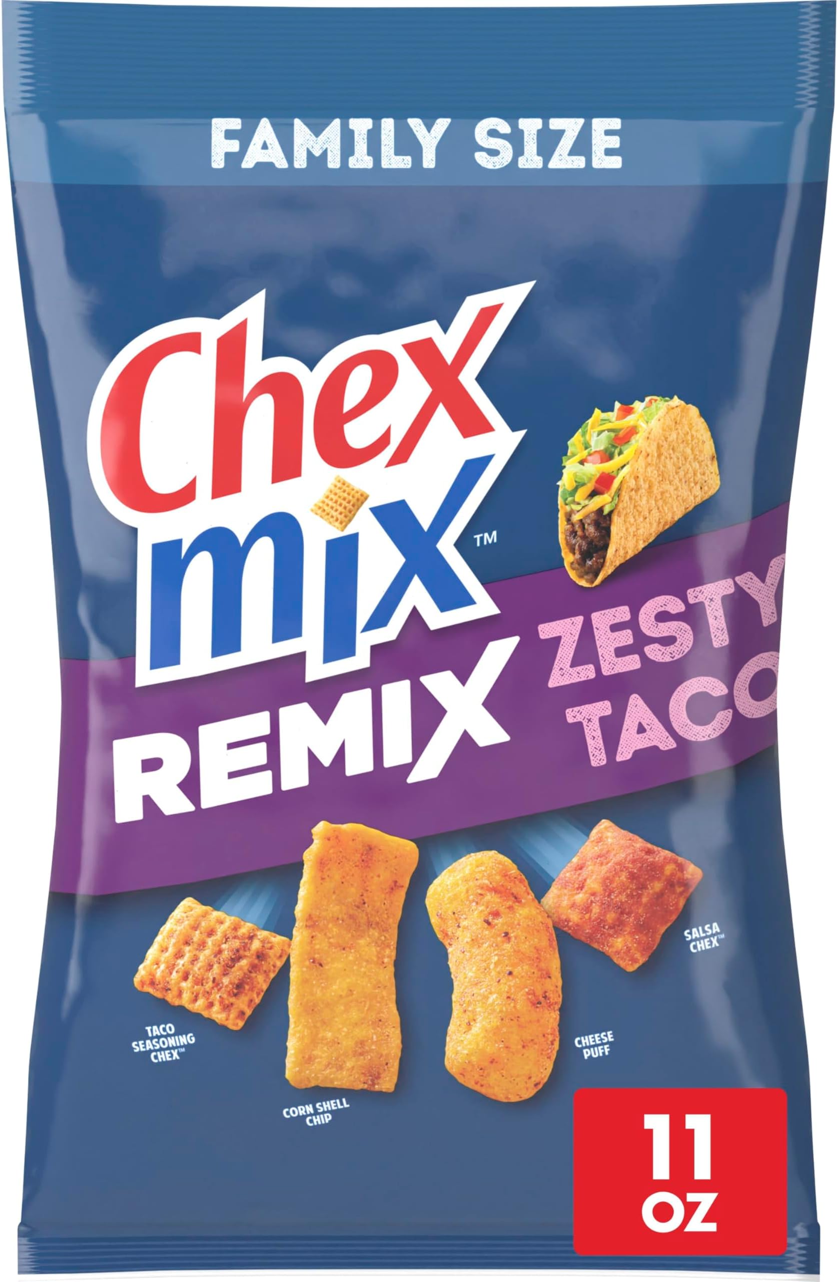 Remix Zesty Taco Savory Snack Mix, Snack Bag, Family Size, 11 oz