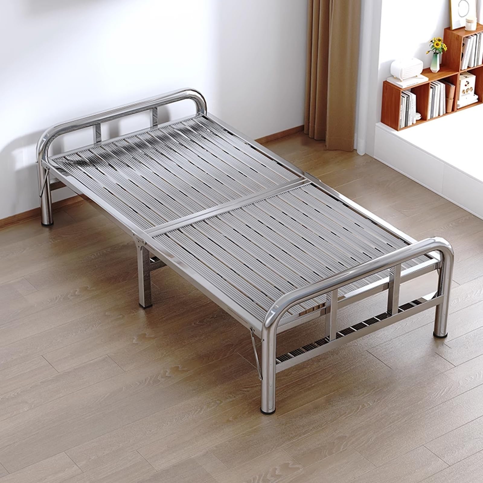 Struttura letto pieghevole in acciaio inox, letto portatile per adulti, stabile e portante, ideale per casa e ufficio, design compatto per riporre facilmente