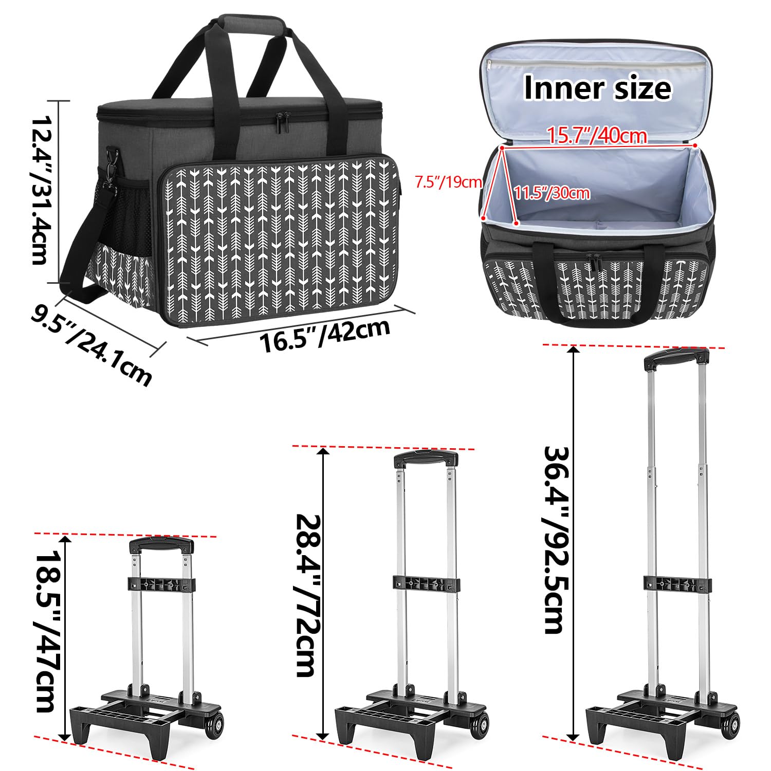 Yarwo Bolsa de Ruedas de la Máquina de Coser es Desmontable, Bolsa de Trolley de la Máquina de Coser con Panel de Soporte Inferior, Adecuado para la Mayoría de la Máquina de Coser