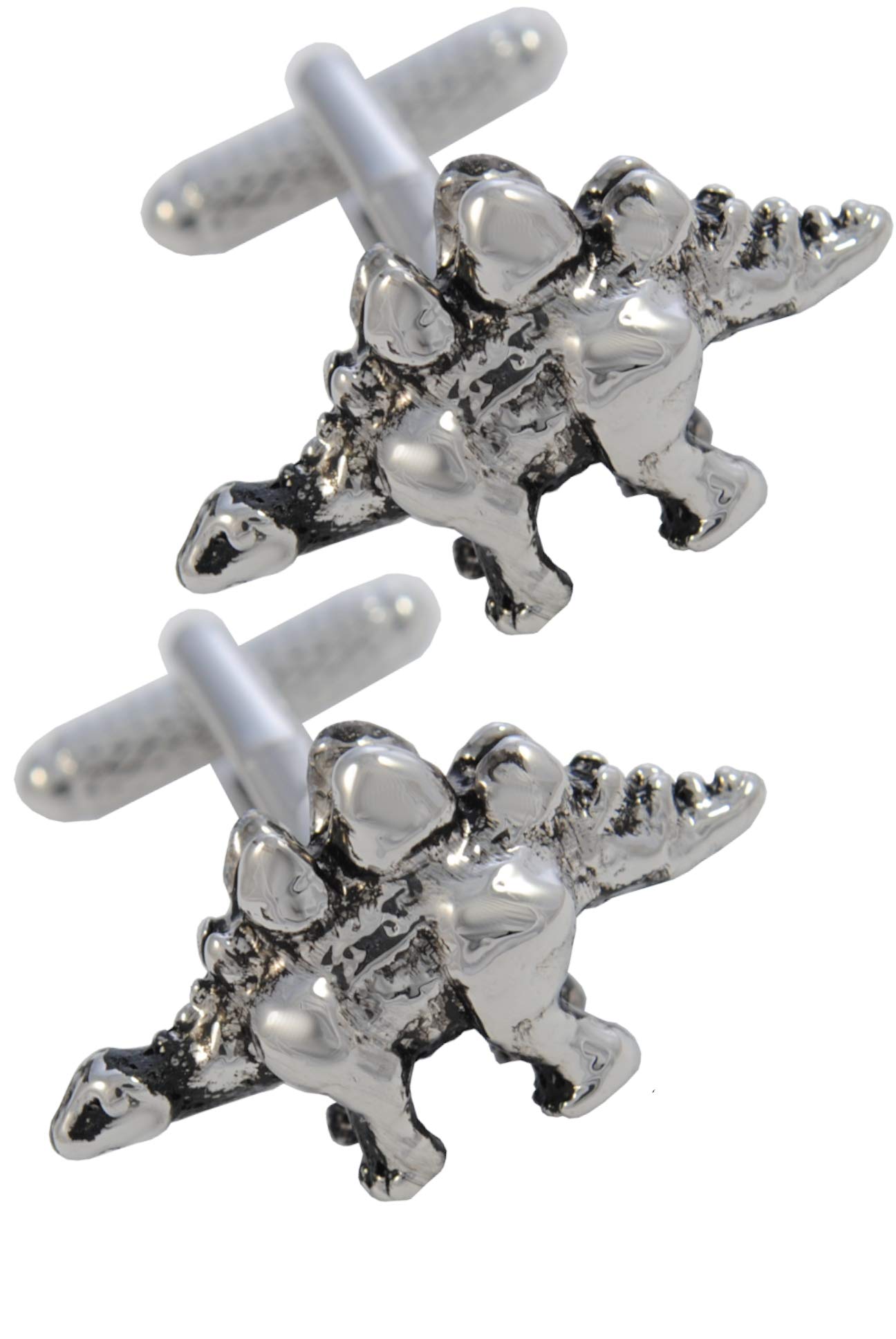 Gemelos Camisa Hombre Color Plata - Con Caja - Gemelos para Camisas - Dinosaurio - Latón - Prehistórico Animal Grande - Color Plata y Negro - Un Par