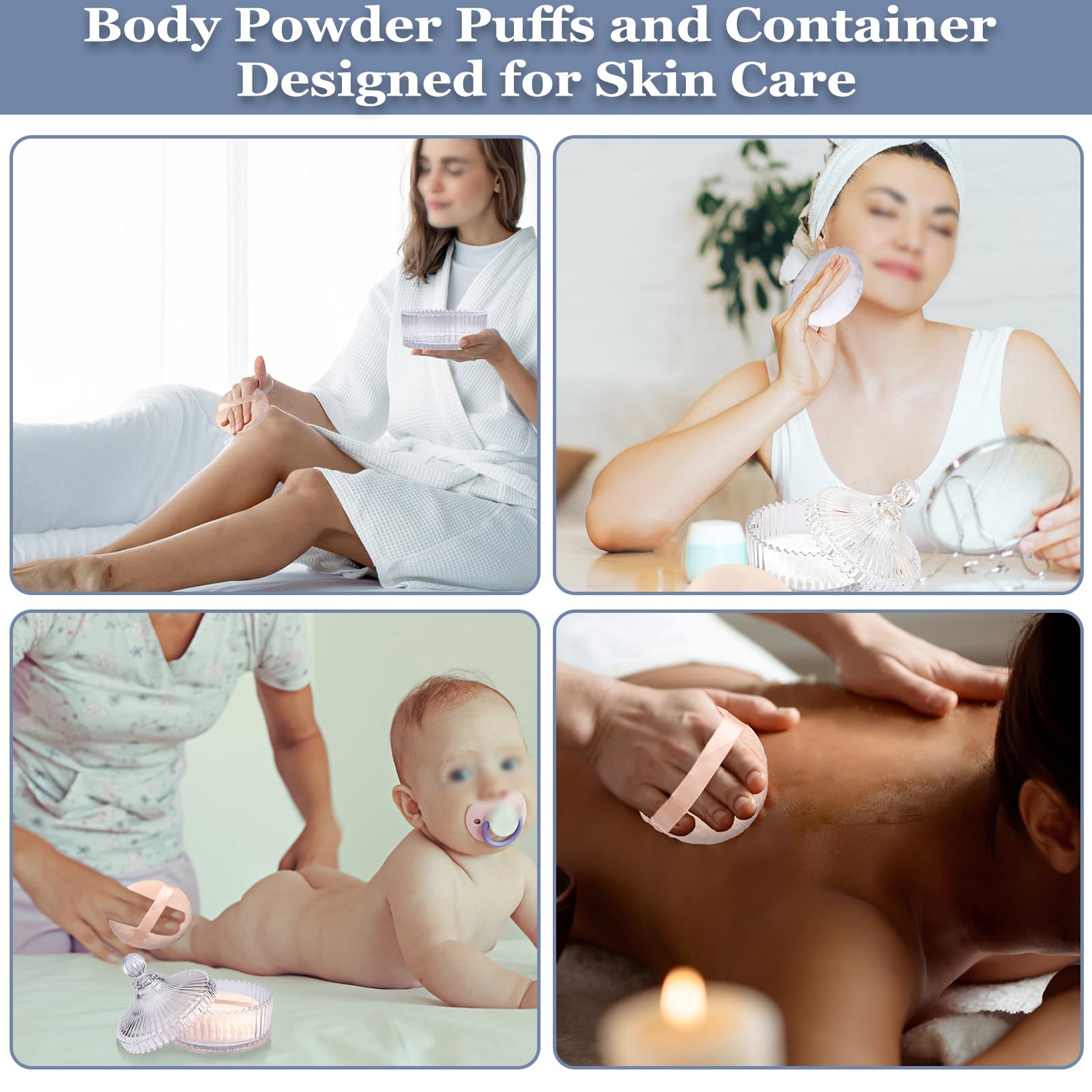 Set di contenitori per polvere in vetro, contenitore per il corpo, polvere vuota per bambini, con nappa in polvere, per il corpo, talco, polvere cosmetica per il compleanno, come regalo di