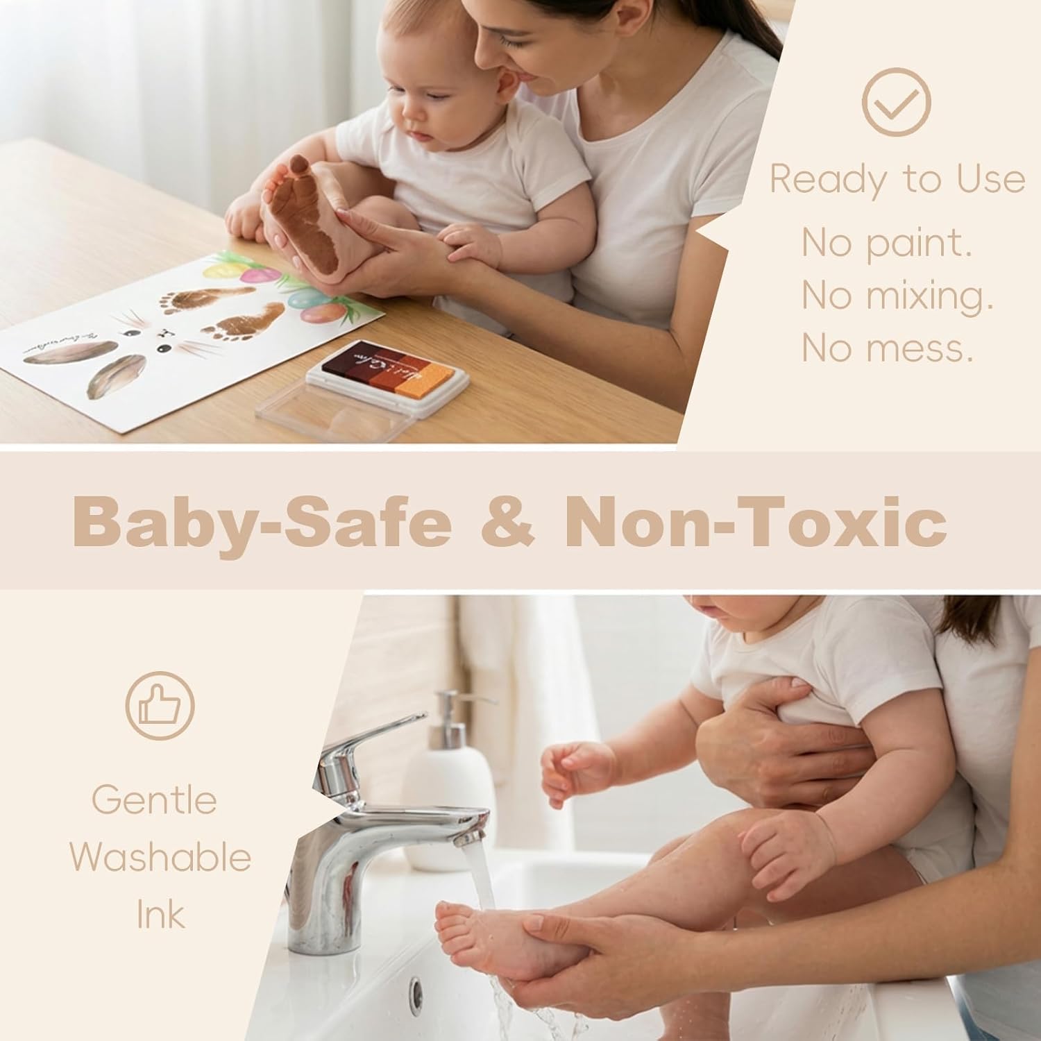 TwoDays Baby's First Easter Bunny Footprint Art Kit - My 1st Easter Framed Keepsake Newborn Gifts Ideas, DIY Handprint Gift for Girl/Boy Basket Stuffers from Grandma (12" X 16", Wood Frame)