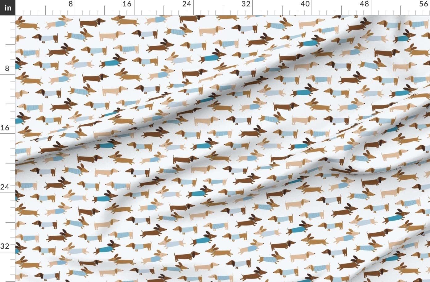 Spoonflower Fabric - Dachshund Blue Dogs Pet Animal Happy Weiner Cute Kids Room Printed on Polartec(R) Fleece Fabric by The Yard - Sewing Blankets Loungewear and No-Sew Projects