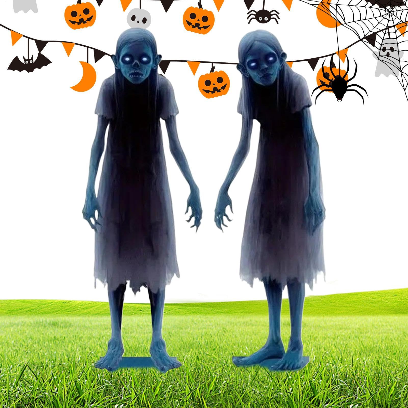 Décoration d'horreur Halloween lot de 2 barres effrayantes tiges de fantômes métalliques gémeaux