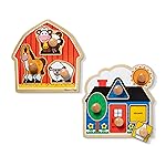 Melissa & Doug Jumbo Knob Wooden Puzzles Set - Shapes and Barn