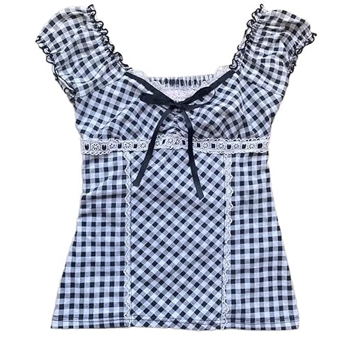 Short Sleeve Shirts Lace Patchwork Tee Tops - Medium - Black