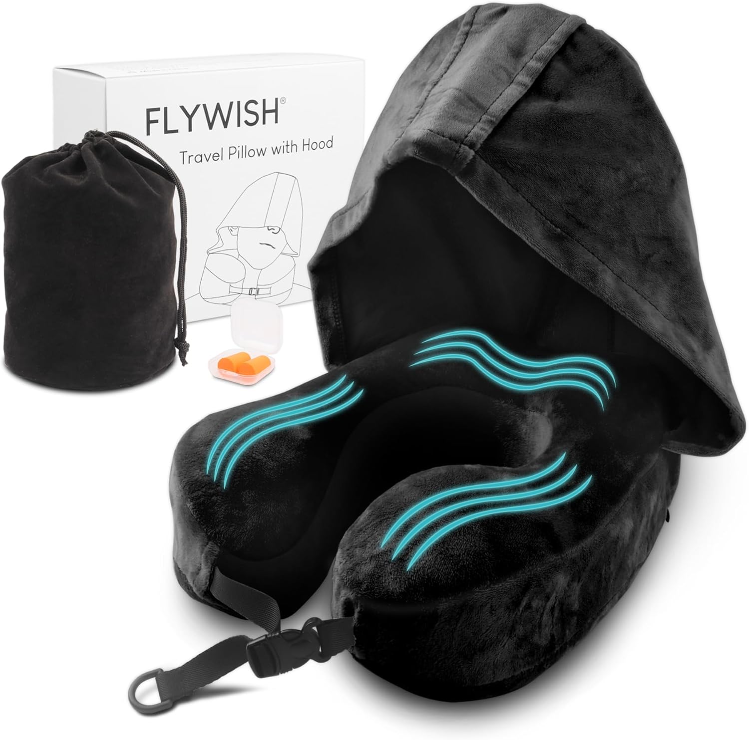 Flywish Travel Neck Pillow with Hood Adult Travel Must