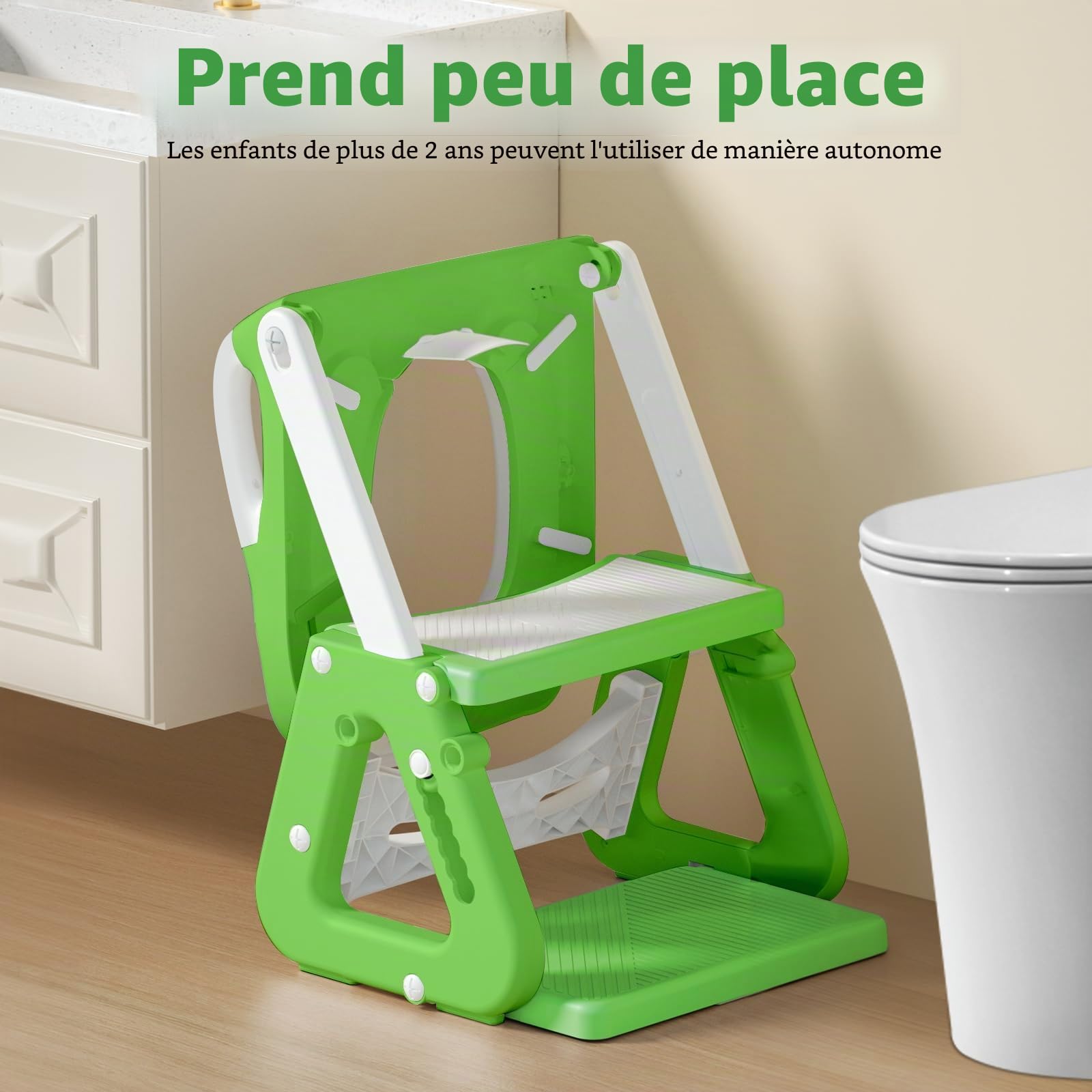 Réducteur Toilette Enfant, Stabiliser Rehausseur Toilette Enfant avec Structures Triangulaires, Adaptateur Toilette Enfant 2 en 1, Pliable et Réglable,Adapté aux Toilettes en Forme de V, U, O
