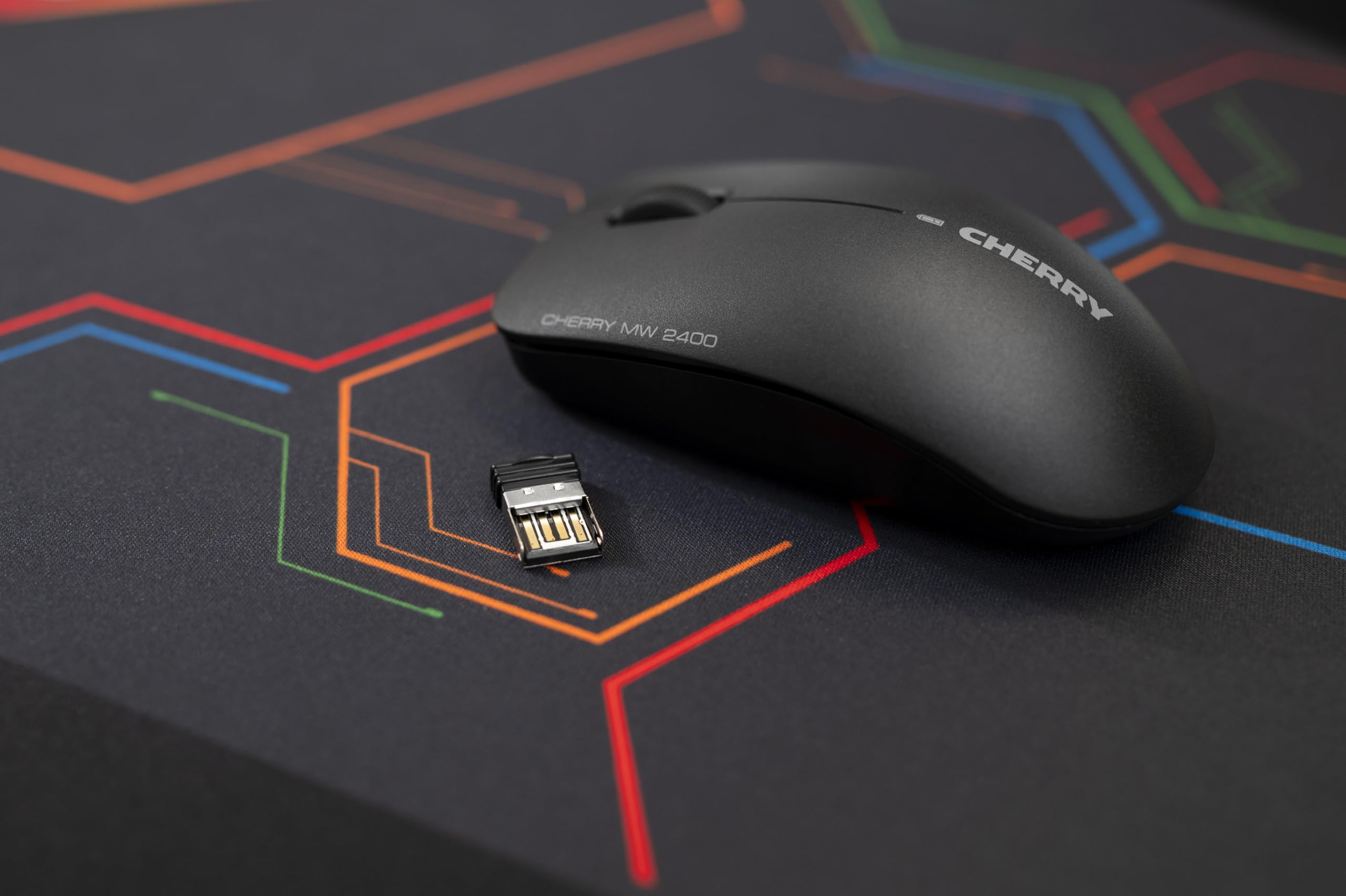 CHERRY MW 2400, Mouse Wireless, Design Simmetrico per Destri e Mancini, 2.4 GHz RF, Sensore Ottico, Certificazione GS, Alimentazione a Batteria, Nero